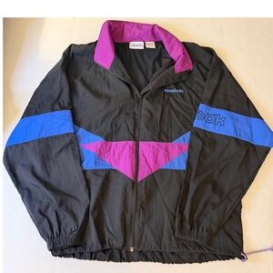 Vintage Reebok Colorblock Windbreaker Jacket Purple Blue Black Mens Large 90s